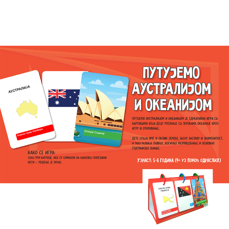 Kartice za decu u formi kalendara za istraživanje geografije Australije i Okanije